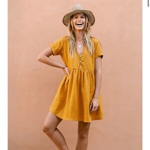 ROVE Yellow Ruffled Tiered Sundress V-Neck Casual